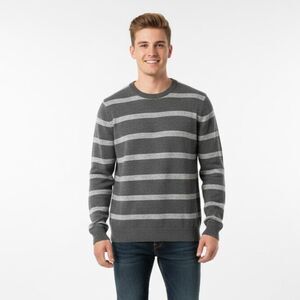 Aeropostale Mens Grey White Striped Crewneck Sweater Size Medium NWT
